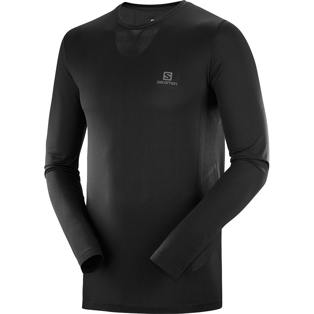 SALOMON SENSE LS M Philippines - Men's Tee Shirt - Black | 758064-OYD